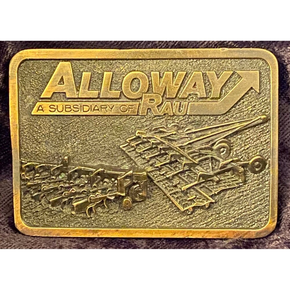 Vtg 3D Bergamot Brass Commemorative  Belt Buckle Alloway Farm Equipment Fargo ND